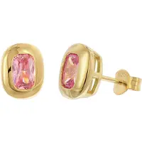 Trendor 21446-09 Damen-Ohrringe 925 Silber Vergoldet Ohrstecker Zirkonia Pink