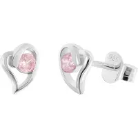 Trendor 21404-09 Damen Ohrringe 925 Silber Ohrstecker Zirkonia Herz Pink