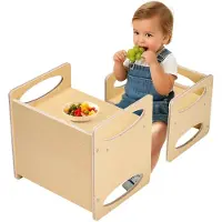 Vevor Montessori Tisch Stuhlset Kleinkindertischset (1 Tisch + 1 Stuhl) aus Holz für 1–5-Jährige