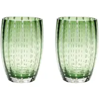 Zafferano Perle Gläser - 2er-Set, grünes mundgeblasenes Glas, 32 cl, handgefertigt, für Wasser oder Cocktails