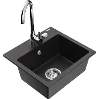 Mexen Milo 1-Becken-Granit-Spüle mit Mischbatterie Telma, Schwarz/Silber - 6505-73-670200-00