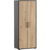 Proregal Möbelpartner Aktenschrank Raven | Tall | HxBxT 164x65x41cm | 4 Fächern & 2 Flügeltüren | Eiche/Schwarz | Büroschrank von