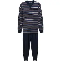 Tom Tailor Schlafanzug »Rhodos« Langarm, Rundhalsausschnitt, gestreift, basic, Baumwolle, Gr. 48S, braun-dunkel-Ringel, , 69675668-48