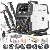 Stahlwerk Schutzgasschweißgerät 6-in-1 Kombi CTM-250 Puls Pro – WIG, MIG/MAG, MMA (E-Hand) & FLUX bis 200 A, Plasmaschneider (CUT) bis 45 A