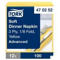 Tork Soft Dinnerservietten Gelb, 1/8‐Falz, 3‐lagig, 39 cm × 39 cm, 12 × 100 Serv...