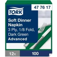 Tork Soft Dinnerservietten Dunkelgrün, 1/8‐Falz, 3‐lagig, 39 cm × 39 cm, 12 × 10...