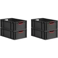 Proregal SuperSparSet 4x Eurobox Nextgen Color HxBxT 22x40x60cm 44 Liter Griffe Rot Offen Schwarz Eurobehälter Transportbox Transportbehälter
