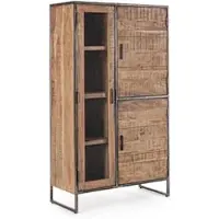 Bizzotto Highboard Elmer aus Akazienholz, klassisch, Natur, 3 Türen, Metallgestell in Grau