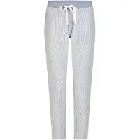 Louise weiche Damen Schlaf- und Freizeithose aus 100% Baumwolle mit Bindegürtel, Farbe:Hellblau - Streifen, Grösse:XL