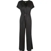 Urban Classics TB5072 - Ladies Satin Wide Leg Belt Jumpsuit black M