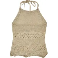 Urban Classics Ladies Short Crochet Knit Neckholder Top Softseagrass Größe: XS | Tanktops Outlet | Damen