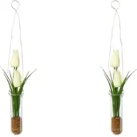 My Home Kunstblume "Tulpen in Hängevase", weiß, B:4cm H:35cm, Kunststoff, Kunstpflanzen, Kunstblume