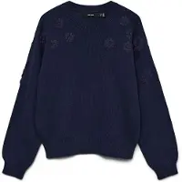 Vero Moda Strickpullover "VMDAISY EMB LS O-NECK PULLOVER BOO" mit zartem Blumenmuster