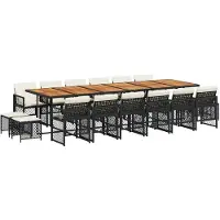 vidaXL 17-tlg. Garten-Essgruppe mit Kissen Schwarz Poly Rattan