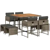 vidaXL 9-tlg. Garten-Essgruppe mit Kissen Grau Poly Rattan