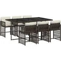 vidaXL 7-tlg. Garten-Essgruppe mit Kissen Braun Poly Rattan