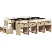 vidaXL 13-tlg. Garten-Essgruppe mit Kissen Beige Poly Rattan