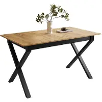 Lookway ARTON II ausziehbarer Tisch 140 cm, Schwarze Metalbeine X, Tischplatte Farbe: Craft Gold Eiche