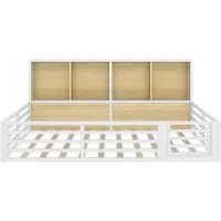 OKWISH Kinderbett 140x200 Zaunbett Bodenbett mit Staufach im Bettseite,Jugendbett Ohne Matratze mit Lattenrost und Brüstung,weiß