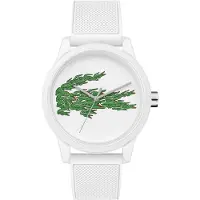 Lacoste Uni Analog Quarzuhr mit 42mm Gehäuse, schwarzem Halbglanz-Zifferblatt, Silikonarmband mit Petit Piqué-Muster,3-Zeiger-Uhr,wasserabweisend bis 5 Bar