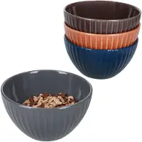 MamboCat Amor 4tlg Set Müslischalen 340ml Keramik Terrakotta Blau Grau Braun Rillen