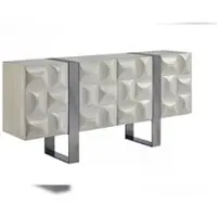 KAWOLA Sideboard MARGO 4 Türen Ulme furniert grau Fuß Edelstahl gebürstet
