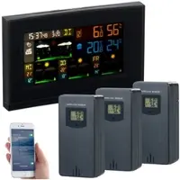 INFACTORY WLAN-Funk-Wetterstation mit 3 Außensensoren, Farbdisplay, Uhr und App