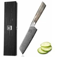 Zayiko Professional Series Damast Kleines Santokumesser I 16 cm Klinge I Ahornholzgriff