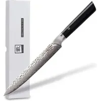 Zayiko KURO Damast Fleischmesser japanischer Damaststahl VG-10, sehr hochwertiges Damast-Küchenmesser mit Pakaholzgriff schwarz