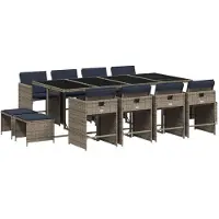 vidaXL 13-teiliges Garten-Ess-Set mit Kissen, grau, Polyrattan