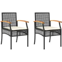 vidaXL Gartenstühle mit Kissen 2 Stk. Schwarz Poly Rattan Akazienholz