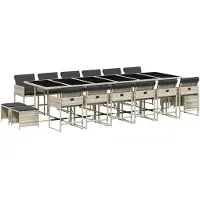 vidaXL 17-tlg. Garten-Essgruppe mit Kissen Hellgrau Poly Rattan