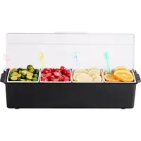 Vevor gekühlter Gewürzbehälter Zutatenbehälter mit 4 Fächern (800 ml x 4) Präsentationsständer mit Deckel Pizzastation Pizza Belagstation Obstschachtel Servieren von Tacos Salat Obst