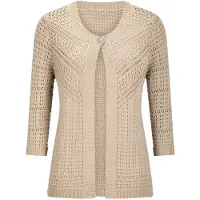 Goldner Kurzgröße: Elegante Strickjacke mit Rippenblende in beige | Gr.: 23