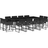 vidaXL 13-tlg. Garten-Essgruppe mit Kissen Schwarz Poly Rattan