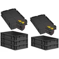 Proregal SuperSparSet 5x Eurobox Nextgen Grip Mit Scharnierdeckel Und Gelben Verschlüssen HxBxT 12x40x60cm 23 Liter Schwarz Griffe Geschlossen