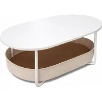 Relaxdays Couchtisch, mit Stoffkorb, oval, Beistelltisch mit Stauraum, HxBxT: 55x100x45 cm, MDF & Eisen, weiß-beige