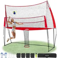 Vevor 2 in 1 Volleyball Trainingsnetz stufenlos höhenverstellbare Übungsausrüstung (1,98-2,04 m) mit Ballrücklauf