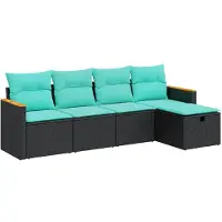 vidaXL 5-tlg. Garten-Sofagarnitur mit Kissen Schwarz Poly Rattan