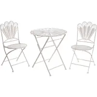 Beliani Balkonset Cremeweiß Eisen 3-teilig Pfauen-Design Romantischer Französischer Stil Runder Tisch mit 2 Stühlen Klappbar Garten Outdoor Terrasse