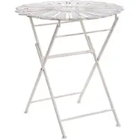 Beliani Balkontisch Cremeweiß Eisen ø 70 cm Rund Antik-Optik Pfauen-Design Französisch Romantisch Verschnörkelt für 2 Personen Garten Outdoor Terrasse
