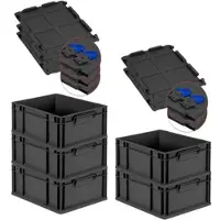 Proregal SuperSparSet 5x Eurobox Nextgen Grip Mit Scharnierdeckel Und Blauen Verschlüssen HxBxT 17x30x40cm 16 Liter Schwarz Griffe Geschlossen