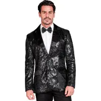 Widmann PARTY FASHION JACKETT (Pailletten Jackett mit Satinkragen und -taschen schwarz), XXL