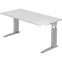 Bümö Schreibtisch Serie-U - Nachbildung: Weiß, Größe: 160 x 80 cm, Gestell: Silbergrau