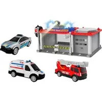 Happy People Spiel-Parkgarage "SOS Station", bunt, Fahrzeug-Spielwelten, KinderB:36cm H:22cm T:22cm, Kunststoff, Spiel-Parkgarage, inkl. 3 Fahrzeuge; mit Licht- und Soundeffekten, B:36cm H:22cm T:22cm
