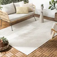 Volero - Outdoor Teppich - Capri Lines Beige Creme - 120x170 cm - Balkon, Garten, Terrasse - Modern, Skandinavisch