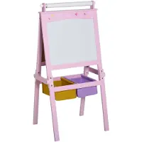 HOMCOM Kindertafel Tafel mit 2 Aufbewahrungskörben für Kinder über 3 Jahre MDF Rosa