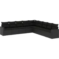 vidaXL 9-tlg. Garten-Sofagarnitur mit Kissen Schwarz Poly Rattan