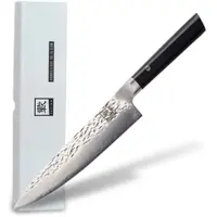 Zayiko KURO Damast Chefmesser japanischer Damaststahl VG-10, sehr hochwertiges Damast-Küchenmesser mit Pakaholzgriff schwarz