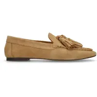 Manfield Beigefarbene Veloursleder-Loafer mit Fransen | Größe 39
